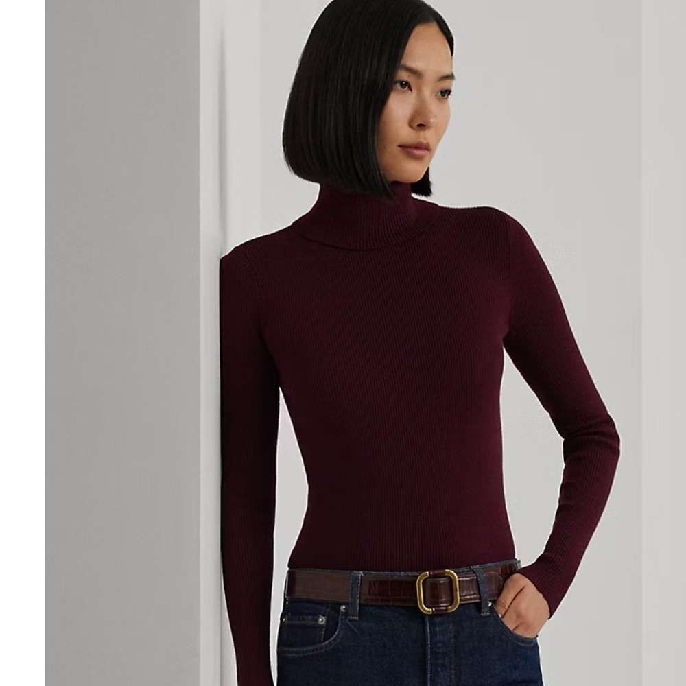 Lauren Ralph Lauren Turtleneck Sweater Women S Brown Ribbed Cotton